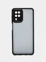 Черный чехол матовый для Samsung Galaxy A12, пластиковый, полупрозрачный, с глянцевой рамкой