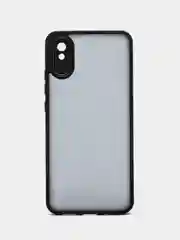 Черный чехол матовый для Xiaomi Redmi 9A, пластиковый, полупрозрачный, с глянцевой рамкой