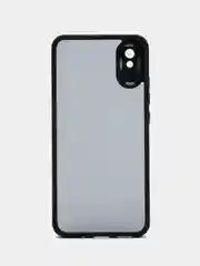 Черный чехол матовый для Xiaomi Redmi 9A, пластиковый, полупрозрачный, с глянцевой рамкой