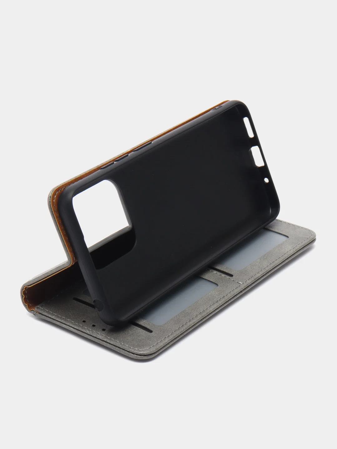 Серый чехол книжка с картхолдером на Xiaomi Redmi 12C (Сяоми Редми 12Ц)