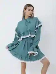 Бирюзовый платье женское с рюшами  и воланами