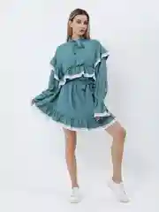 Бирюзовый платье женское с рюшами  и воланами