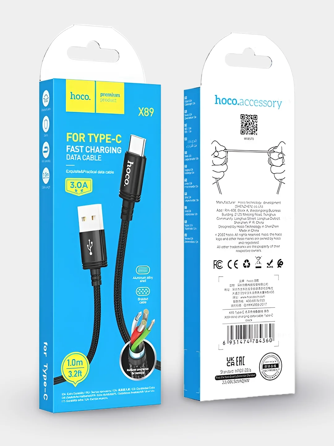 Красный hoco X89 Кабель Type-c USB, быстрая зарядка на андроид