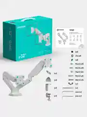 Белый кронштейн для двух мониторов 13"-32" Onkron G160 настольный, 2 по 8 кг, газлифт