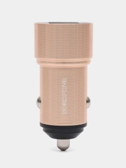 Зарядное устройство в машину 2А, 2 USB, железное, золотой цвет