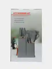 Серый набор кухонных принадлежностей, 19 предметов, ножи, половники, лопатки, шумовки, венчики