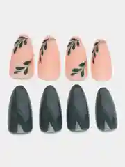 Зеленый накладные ногти с дизайном, 24 штуки + клей