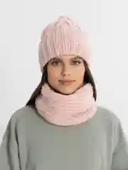 Пудровый комплект шапка + снуд вязаный теплый