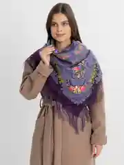 Аметистовый женский русский платок, с бахромой