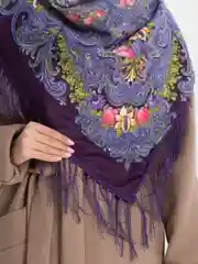 Аметистовый женский русский платок, с бахромой