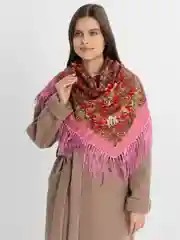 Индиго женский русский платок, с бахромой