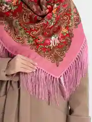 Индиго женский русский платок, с бахромой