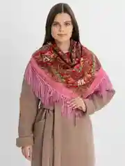 Конфетный женский русский платок, с бахромой