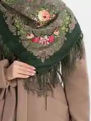 Оливковый женский русский платок, с бахромой