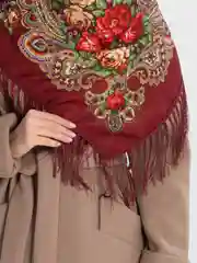 Марсала женский русский платок, с бахромой