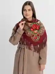 Марсала женский русский платок, с бахромой