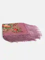 Кораллово-розовый платок женский, в русском стиле, с бахрамой, с цветами