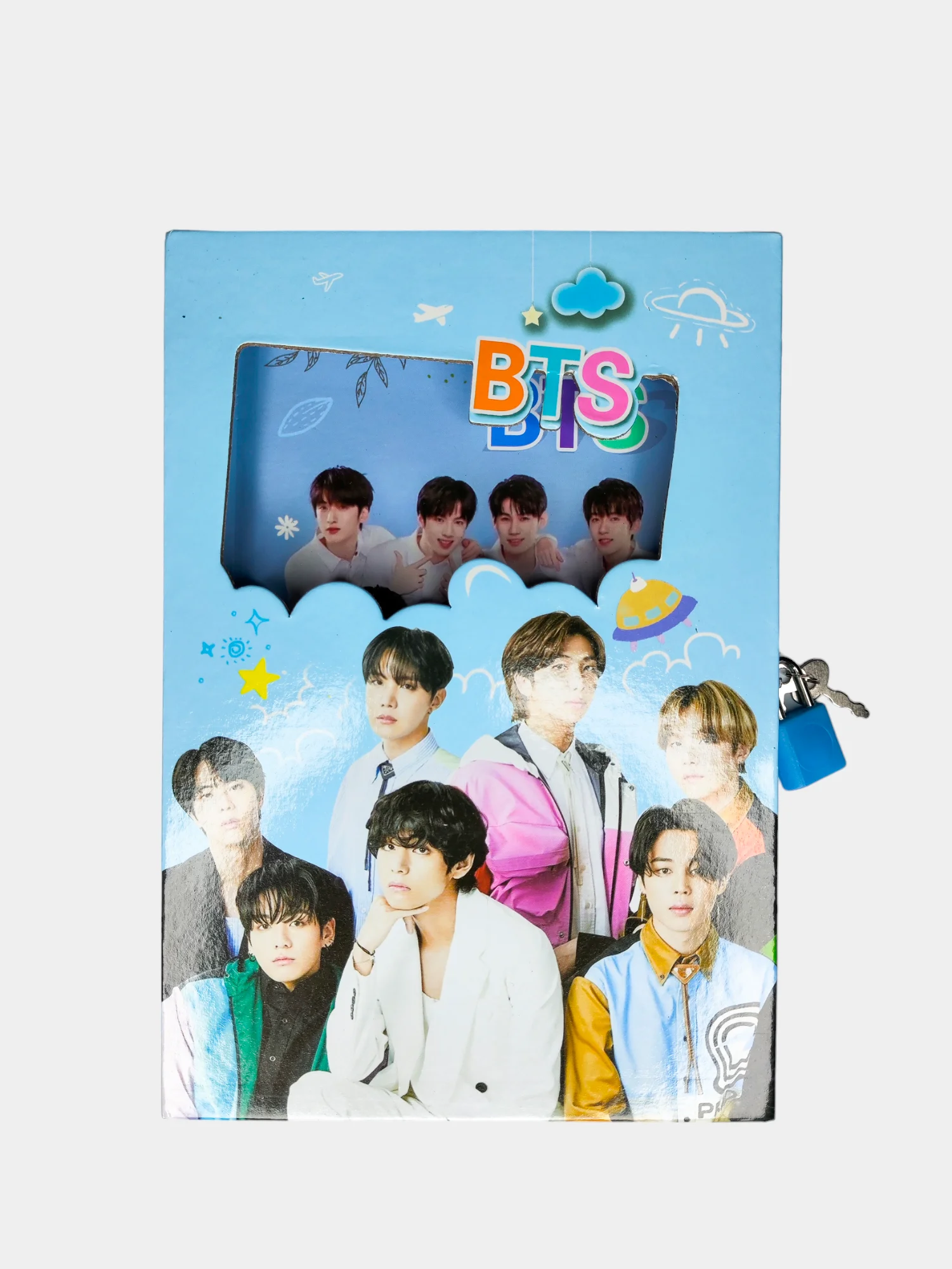 Синий блокнот k-pop BTS в подарочной коробке с замком