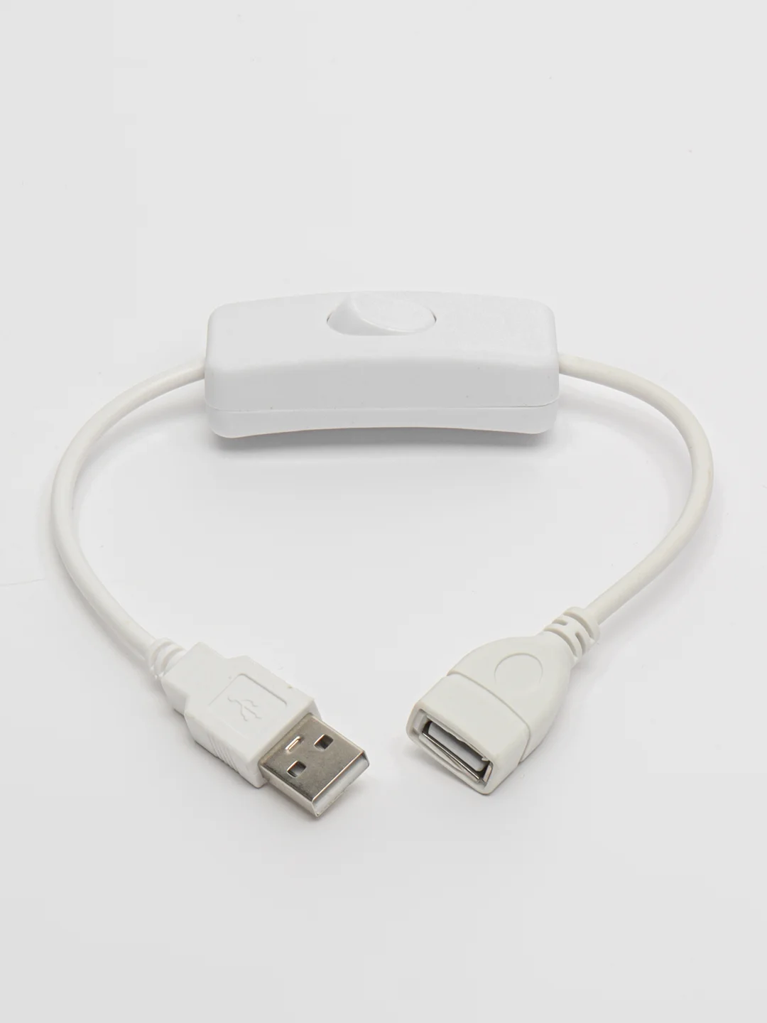 Белый кабель удлинитель USB с выключателем, 2 А, 0.3 м