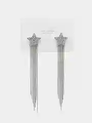 Серебряный серьги вечерние, длинные со стразами
