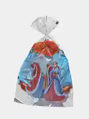 Синий пакет новогодний, фольгированный, подарочный, 25*40 см, с ленточками 30 см, без ручки