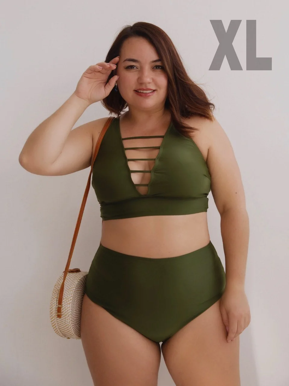 Зелёный хаки купальник раздельный с топом PLUS SIZE
