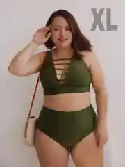 Зелёный хаки купальник раздельный с топом PLUS SIZE