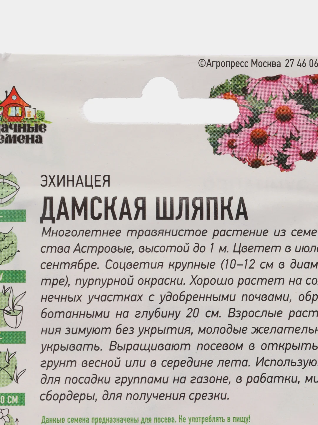 Семена цветов Эхинацея "Дамская шляпка", набор 1 и 2 пак, 0,05 г