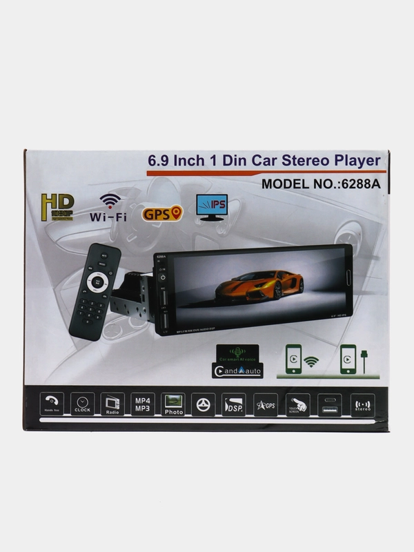 Магнитола 1 DIN с Android 13, 2GB+32GB, экран 6,9", Bluetooth, USB