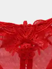 Красный трусики-стринги, с открытой ластовицей и бисерной вставкой, прозрачные, в сетку