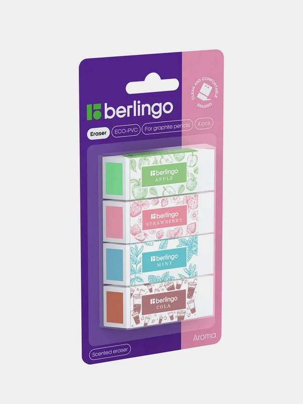 Ластик Berlingo "Aroma", 4шт., 58*22*20мм, блистер