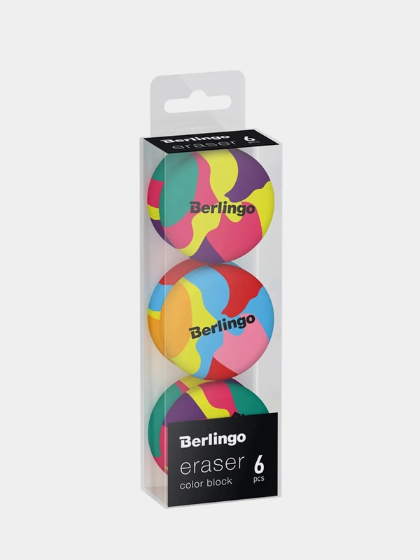 Ластик Berlingo "Color Block", 6шт, круглый, 36*36*11мм, PVC бокс