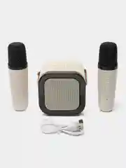 Молочный беспроводная портативная караоке колонка с микрофонами Bluetooth колонка с LED подстветкой