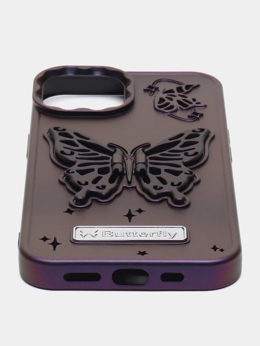 Фиолетовый чехол на Айфон Apple IPhone  11 12 13 14 Pro Max с подставкой бабочка