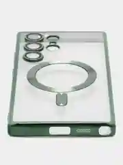 Зеленый чехол накладка c защитой камеры для Samsung S24 Ulta, S24 Plus, S24  MagSafe магнит