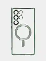 Зеленый чехол накладка c защитой камеры для Samsung S24 Ulta, S24 Plus, S24  MagSafe магнит