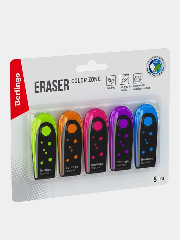 Ластик Berlingo "Color Zone", 5шт, ТПР, футляр, 60*24*15мм