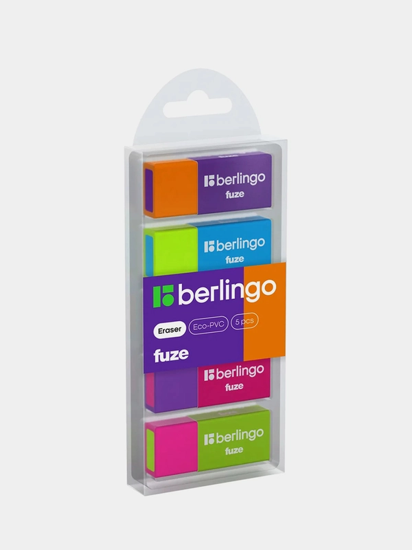 Ластик Berlingo "Fuze", 5шт., прямоугольные, 50*20*11мм, пластиковая коробка