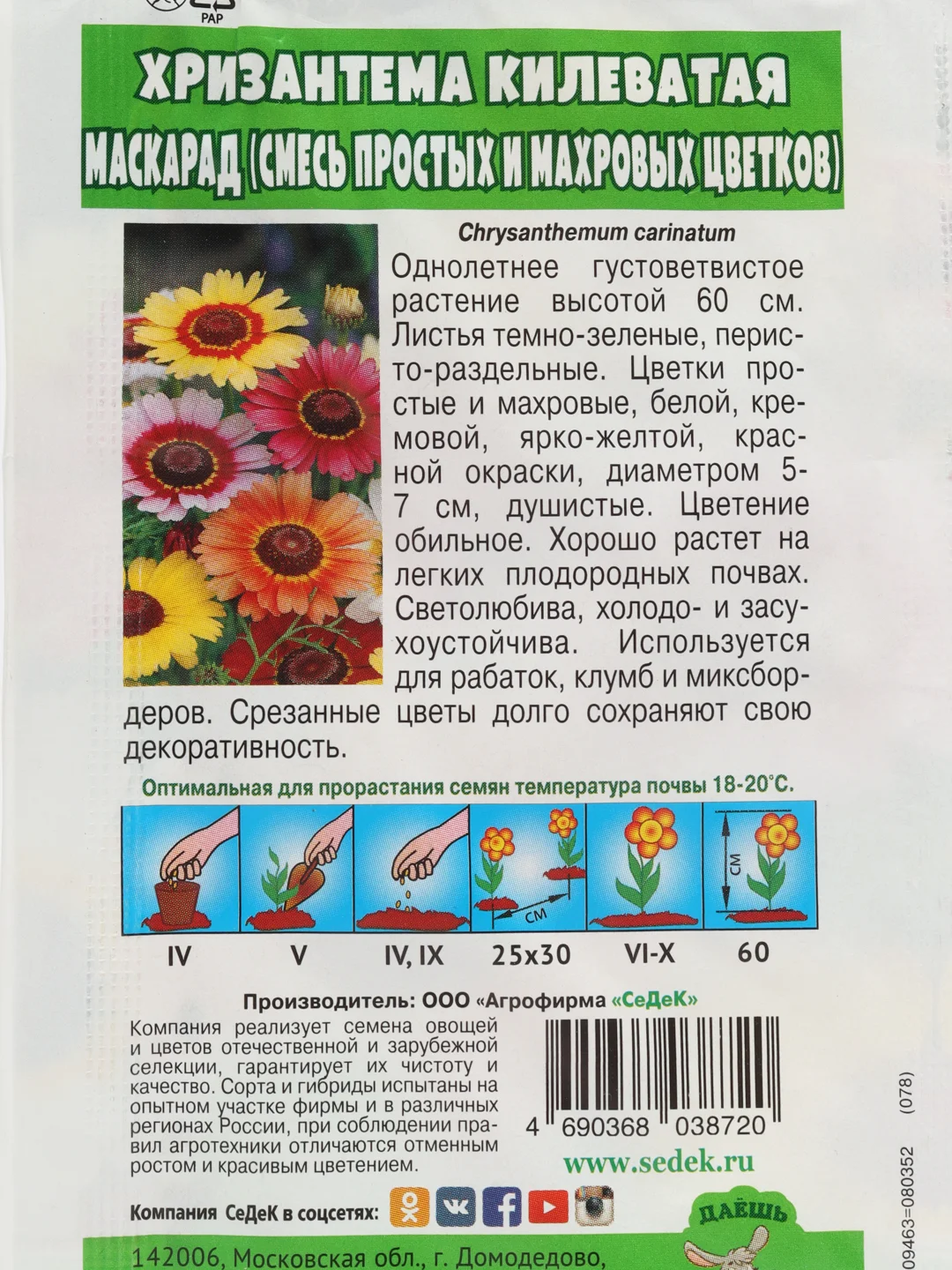 Семена Цветок Хризантема "Маскарад "0.1 г