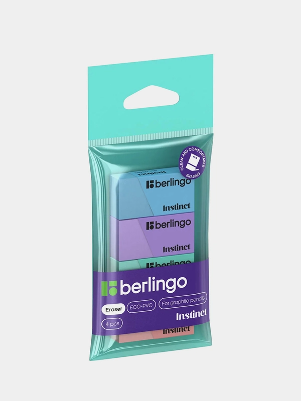 Ластик Berlingo "Instinct", 4шт., прямоугольные, термопластичная резина, 40*20*10мм