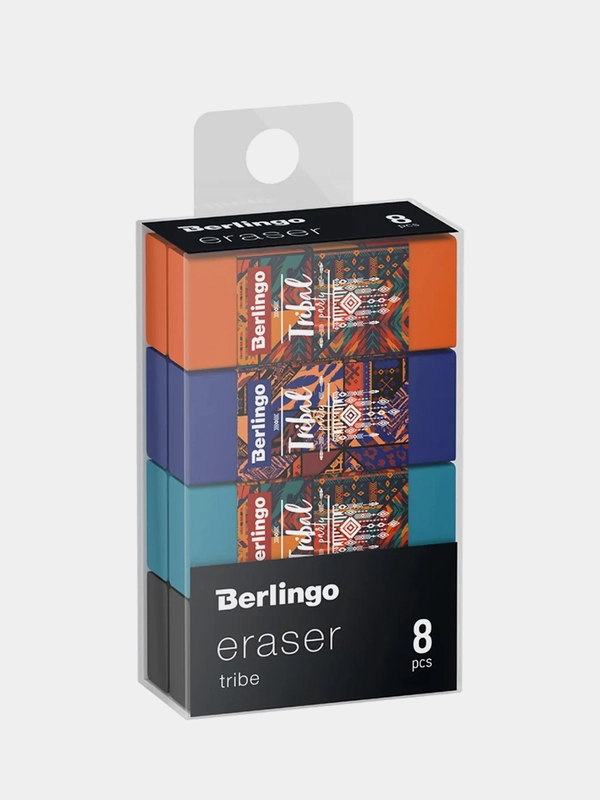 Ластик Berlingo "Tribe", 8шт, прямоугольный, 50*20*11мм, PVC бокс