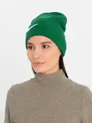 Лесной зеленый шапка женская двухслойная трикотажная с нашивкой Найк (Nike)