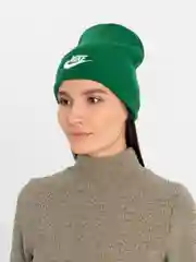 Зеленый шапка женская двухслойная трикотажная с нашивкой Найк (Nike)