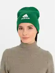 Зеленый шапка женская двухслойная трикотажная с нашивкой Адидас (Adidas)