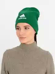 Зеленый шапка женская двухслойная трикотажная с нашивкой Адидас (Adidas)