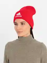 Красный шапка женская двухслойная трикотажная с нашивкой Адидас (Adidas)