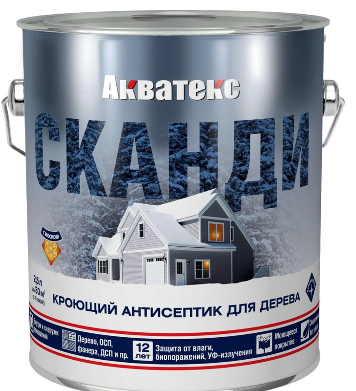 Антисептик для дерева Акватекс Сканди, айсберг, 2,5 л
