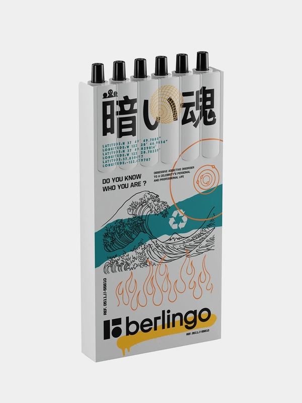 Ручка шариковая автоматическая Berlingo "Glyph" синяя, 0,7мм, грип, soft touch, 6 шт