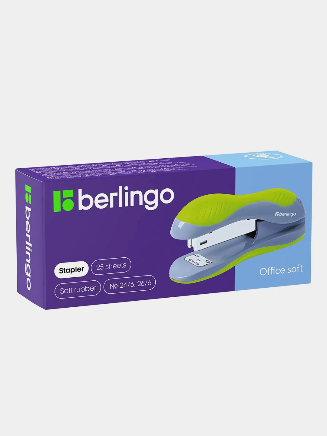 Степлер №24/6, 26/6 Berlingo "Office Soft" до 25л., пластиковый корпус, белый