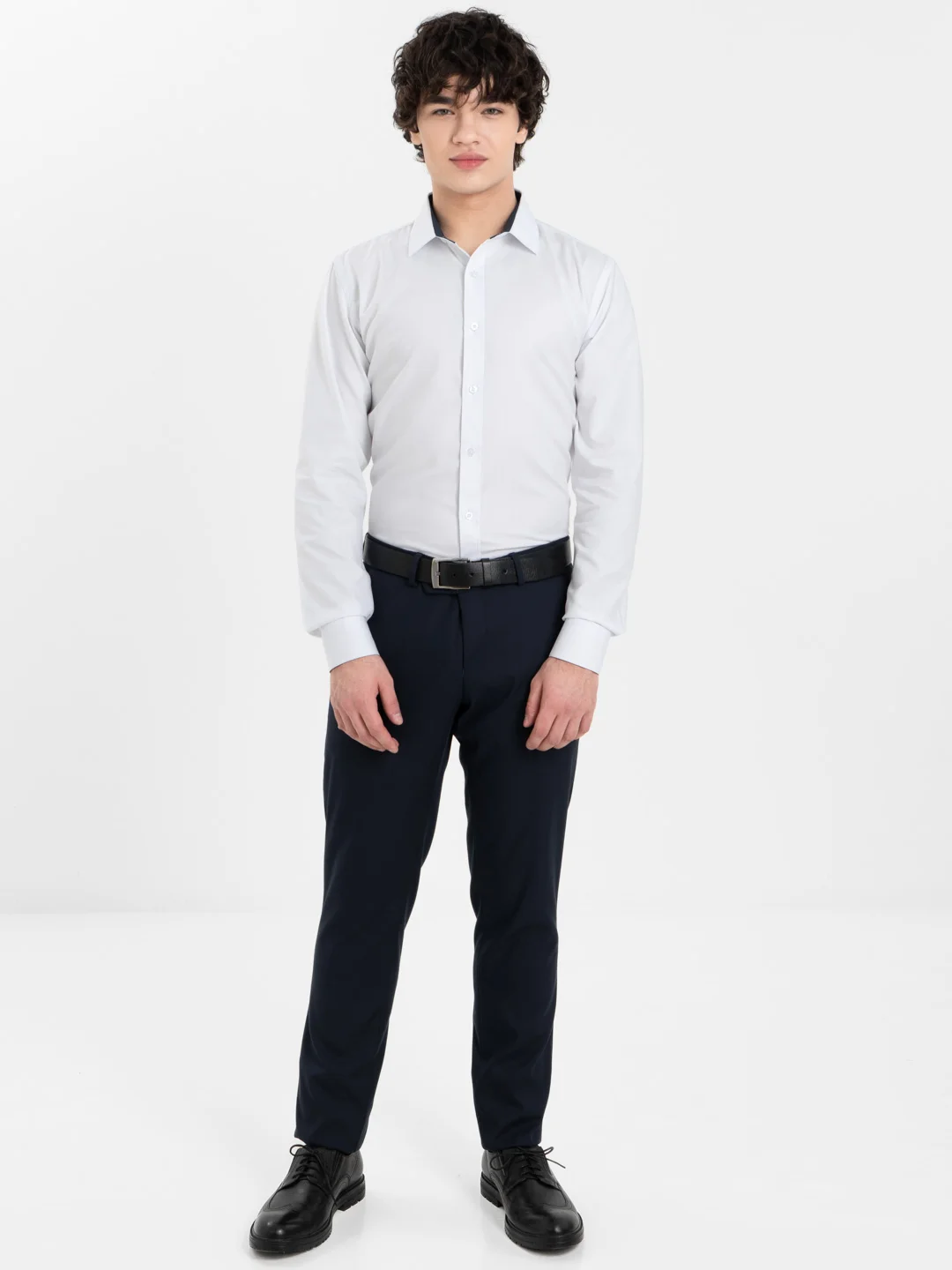 Белый рубашка мужская с длинным рукавом, приталенная Slim Fit